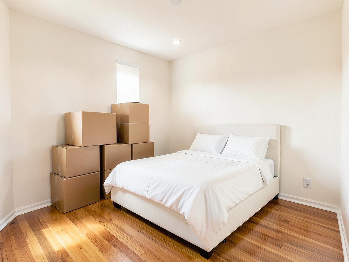 Empty bedroom cleaned and ready before move-in